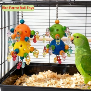 Bird Parrot Toy Colorful Bites Ball with Foraging Holes Bird Chew Toy Playing Training Ball Hanging Toy for Small Parakeets New