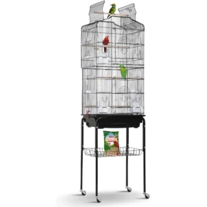 Play Open Top Medium Small Bird Cage with Detachable Rolling Stand for Parrot Lovebirds Finches Canaries Parakeets