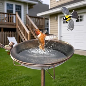Metal Bird Bath for Outdoor, Vintage Birdbaths & Birdfeeder, Iron Bowl with Stake Birdbaths Garden Yard Lawn Decor