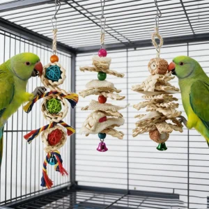 Natural Parrot Bird Toy Natural Cuttlefish Bone Vine Ball Luffa Corn Husk tooth Grinding Cage Hanging Supplies Bird Accessories