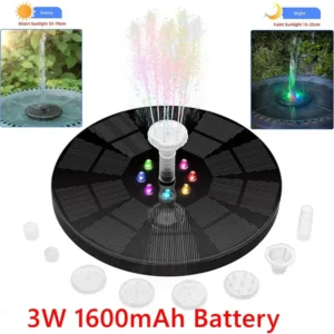 Solar Floating Fountain Water Pump with/NO LED Lights for Bird Bath 3W 1600mAh Battery for Garden/Pond/ Pool/Fish Tank Decor