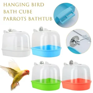 Bird Bath for Cage Cleaning Pet Supplies Cockatiel Bird Bathtub with Hanging Hooks Acrylic Clear Hanging Bird Bath Cube