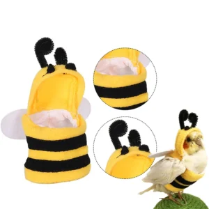 Funny Bee Shaped Birds Clothes Flying Suit Parrots Costume Cosplay Winter Warm Hat Hooded Pet Accessories For Parakeet Cockatiel