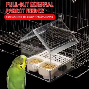 Pull-Out External Parrot Feeder Hanging Parrot Feeder Transparent Multifunction Bird Parrot Feeder Bird Cage Accessories