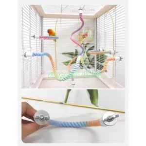 G32D Gradients Bird Rope Perch Stand Bendable Climbing Rope Toy for Parrots Cockatiels Parakeets Budgies Lovebirds Swing