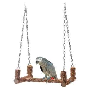 2025 New Parrot Perch Chew for Large Birds Natural Swing Wooden Stand with Metal Chain & Hooks for Conure Parakeet