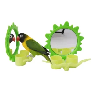 Parrot Toy Bird Feeder Stand with Mirror Hanging Food Bowl And Water Cup Plastic Pet Supplies for Birds