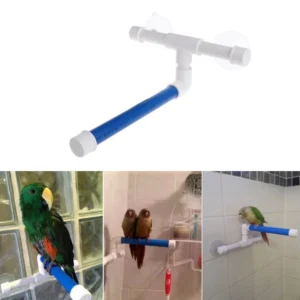 E74E Parakeet Bath Perch Bird Shower Perches Standing Platform Suction Cup Window for Play Stand for Parrots Cockatiels Budgi
