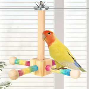 Spinning Birds Stand Perch Toy 360-degree Rotating Wooden Balance Toy Interactive Parrot Exercise Wheel Perch Toy