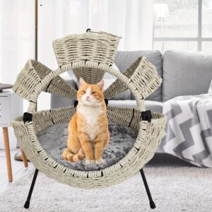 Indoor Cat Beds - Spacious Cat Cave for Your Feline Friend - Rattan Cat House Featuring a Cushion, Spherical Design Suitable for Both Indoor And Outdoor Use, Large Translucent Cat House with Cushion, Measuring 20.5X20.5X14 Inches, Hammock For Outside, Out