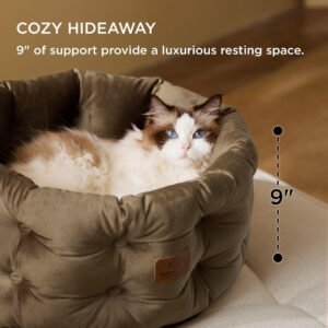 Bedsure Round Cat Beds for Indoor Cats, Washable Small Dog Bed for Puppy and Kitten with Classic Chesterfield Style