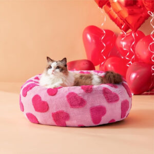 Lesure Donut Small Dog Bed - Round Cat Beds for Indoor Cats Anti-Anxiety Calming Pet Beds, Washable Cute Modern Beds with Teddy Sherpa Plush; Anti Slip Bottom, 20 Inch, Heart Pink