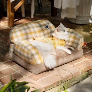 Medium Small Dog Beds & Cats, Washable Mewoofun Pet Couch Sofa Bed with Non-Slip Bottom, Fashion Retro Style