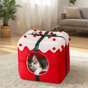 Christmas Cat Beds for Indoor Cats Hideout 13.77", Cozy Cat Cave for Pet Cat House Animal Bed Warm Cat House for Cat Guinea Pigs Chinchillas Dwarf Rabbits Sugar Gliders Hamsters, Christmas Cats, Christmas Cat House, Holiday Pet Gift, Small Animal