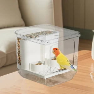 Automatic Bird Feeder Food Dispenser Transparent Feeding Cage Accessories Container for Small Pet Budgies Canary 16.5x18x16.6cm