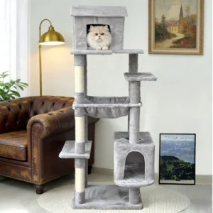 Tall Plush Cat Tree US in Stock Free Shipping with Natural Sisal Rope Scratching Posts Cute House Hammock Interactive Toy