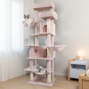 Indoor Cat Tree Tower for Multi-Cat Households-Modern Design MFD Material 4-Level Eco-Friendly Durable Anti-Slip Easy Assembly