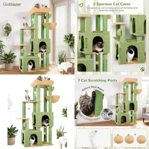 Indoor Cactus-Themed Cat Tower for Large Felines: Durable Maine Coon Cat Tree with Scratching Post, 61 Green