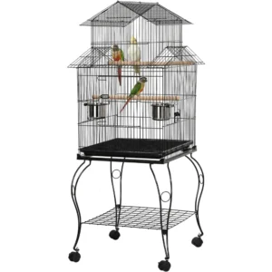 Budgie Cage 55-inch Rolling Standing Triple Roof Medium Parrot Cage Pet Bird Cage with Detachable Stand for Cockatiels