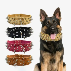 Vintage Heavy Duty Spiked Dog Collars Anti-bite Adjustable Comforable Widen PU Leather Pet Necklace Pets Accessories for Dogs