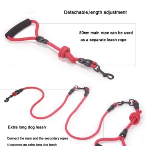 3 Way Dog Leashes for Walking 2/3/4 Dogs Pets Nylon Braided Rope No Tangle Dog Leashes for Small Dogs Dual Three Dogs Leash