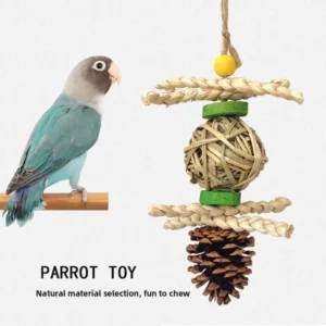 Bird Beak Grinding Toy Hand Woven Grass Balls Corn Husk Pine Cone Promotes Beak Health Entertainment for Parrot Bird Training