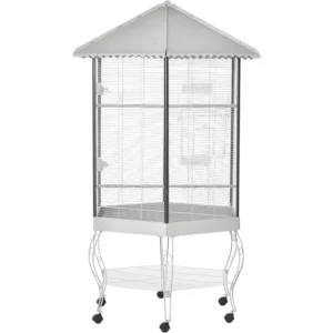 44 Hexagon Covered Canopy Portable Aviary Flight Bird Cage With Storage