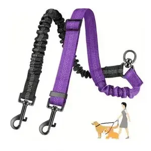 Dog Leash Attachment - Double Leashes for Training Small to Large Dogs - Adjustable Strap Shock Absorbing Bungee