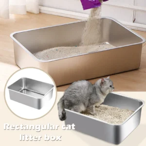 Stainless Steel Cat Litter Box For Big Cats, Household Flat Bottom Cat Litter Pan Large Metal Cat Litter Box-Easy To Clean