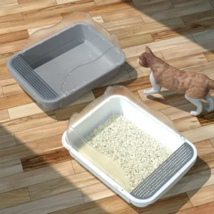 Large Semi-Enclosed Cat Litter Box - High Sides Removable Kitty Litter Pan Suitable for Cats/Kittens Rabbits & Small Animals