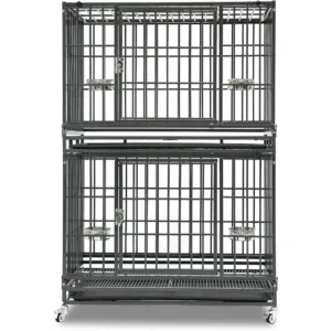 Two Levels 37 Inch Dog Crate, Escape Proof Dog Cage Kennel Indoor with Top Access and Lockable Wheels, RemovableTray