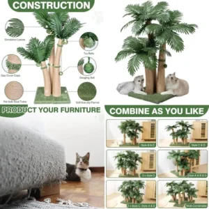 40 Inch Tall Palm-Style Cat Tree with 3 Curved Platforms and 8 Interactive Balls, Sisal Rope Scratchers for Indoor Cats