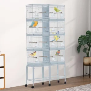 Breeding Bird Cage, Parrot Cage, Stackable Center Divided Breeder,Seperate Removable Tray, Removable Divider, Lockable Caster, f
