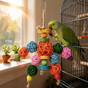 Rattan Ball Bird Toy Grab Bite Toy Stand Grinding Teeth Hanging Chew Toys for Pet Bird Parrot Cage Decor Hangable Chewing Supply