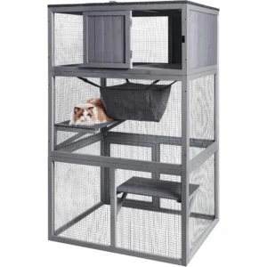 Catio Wooden Cat House,Outdoor 3 Floors Cat Enclosure,Indoor Large Kitten playpen with Hammock & Resting Box,Cat Cage Waterproof