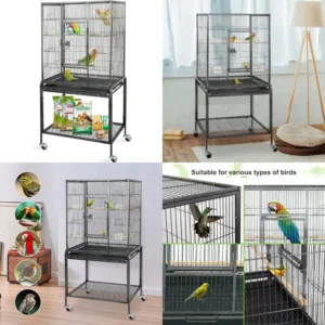 large 53 wrought iron bird cage with rolling stand for parrots, cockatiels, and african greys