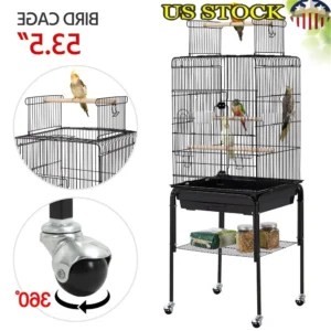 Open Top Metal Bird Cage with Detachable Rolling Stand