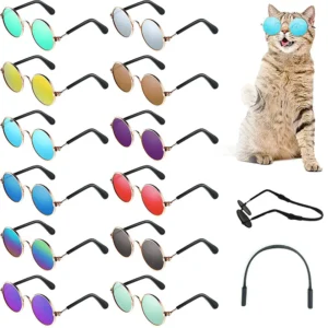 Puppy Dog Sunglasses Anti-skid Round Metal Cat Classic Retro Sunglasses Hippie Cute and Funny Pet Glasses Cosplay Party Costume