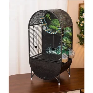 DomeTop Wrought Iron Bird Parrot Cage Indoor Parrot Cage Bird Aviary with Transparent Door for Small Parrots Parakeets Cockatie