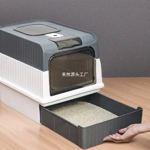 Fully Enclosed Cat Litter Box Drawer Design Deodorizing Anti Splash Toilet Tray For Indoor Cats Large Size Easy Cleaning Use