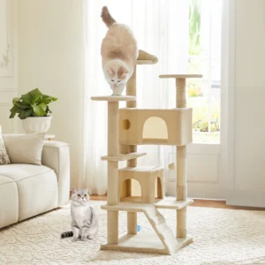 JHK 54in Tall Multi-Level Cat Tree Tower for Indoor Pet Furniture Stable Kitty Play House with Sisal Scratching Post for Home