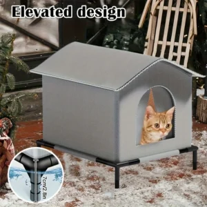 Outdoor Cat House with Stand Insulated Foam Shelter Fluffy Blankets Rainproof Winter Shelter Cave Beds for Small Dogs Kittens