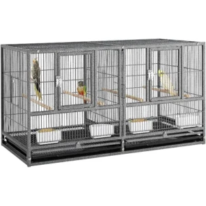 Stackable bird cage with divided compartments ideal for breeding and housing small parrots such as canaries cockatiels lovebird