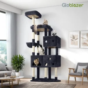 XXL 81 Cat Tower for Large Cats, 20 lbs, 3 Condos, 8 Posts, Dark Grey