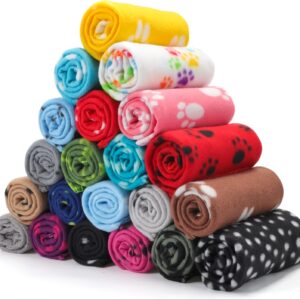 20pcs Cozy Warm Dog Blankets Suitable for Doggie Puppies & Cats - Soft -Tear Fleece Bed with Paw Print & Cute Puppy Styles, Warm Bed Mat for Small/medium Dogs, 20 Styles (23.6 x 27.6 Inch)