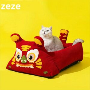 Zeze New Year Design Dog Beds For Small Dogs - Cat Beds For Indoor Cats, Cave Cat House/dog House, Plush Dog/cat Nest, Washable Pet Bed For Puppy and Kitten with Slip-Resistant Bottom, Washable Luxury Cat &Dog Bed Red