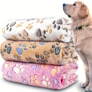 3pcs Paw Print Dog Blankets - Soft, Warm, and Comfortable for Small to Large Breeds, Machine Washable, Ideal for Winter, Winter Bedding | Paw Print Design | Machine Washable Blankets