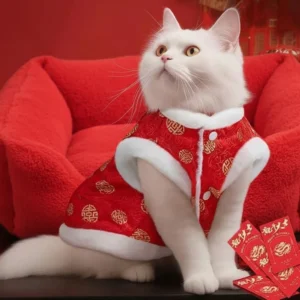Chinese Style Cat Cotton Clothes Thickened Warm Autumn And Winter Pet Clothes For New Year Celebration Comfortable Dog Vest Coat