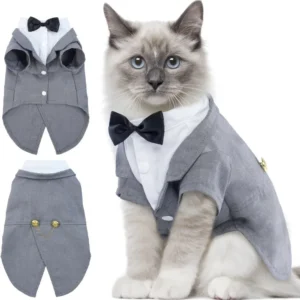 Cat Shirt Vest Clothing Cat Birthday Tailcoat Clothes Formal Attire Wedding Dress with Tie Wedding Birthday Cat Vest Bowknot Tie